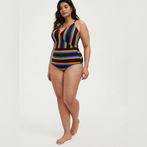 Torrid Black Rainbow Stripe Wireless One-Piece Swimsuit Size 4 - Picture 12 of 13